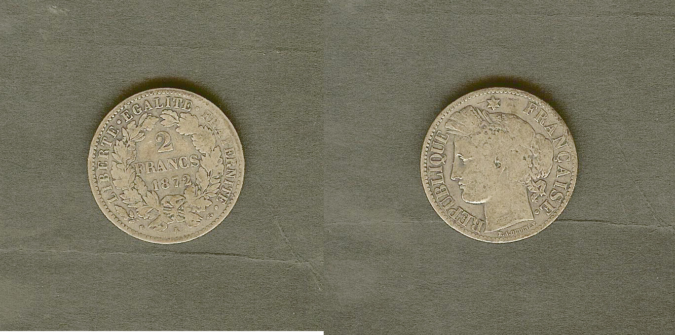 2 francs Cérès, avec légende 1872 Bordeaux TB